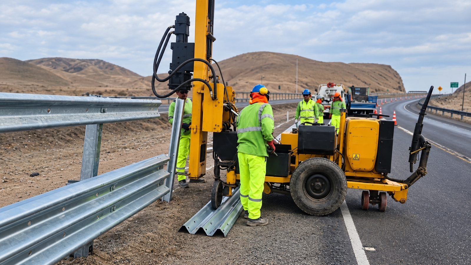 Guardrail installation on site