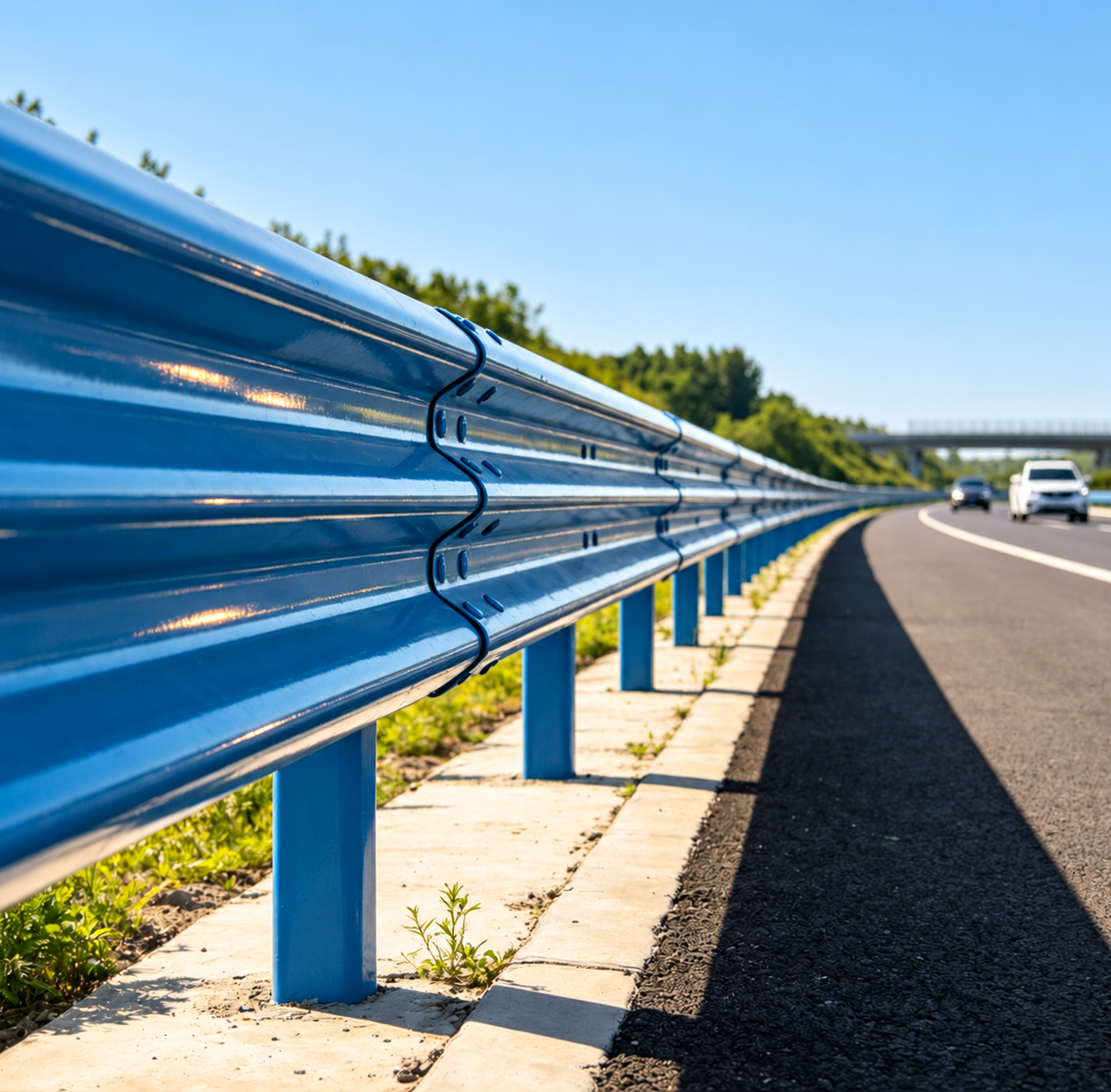 Blue coated guardrail