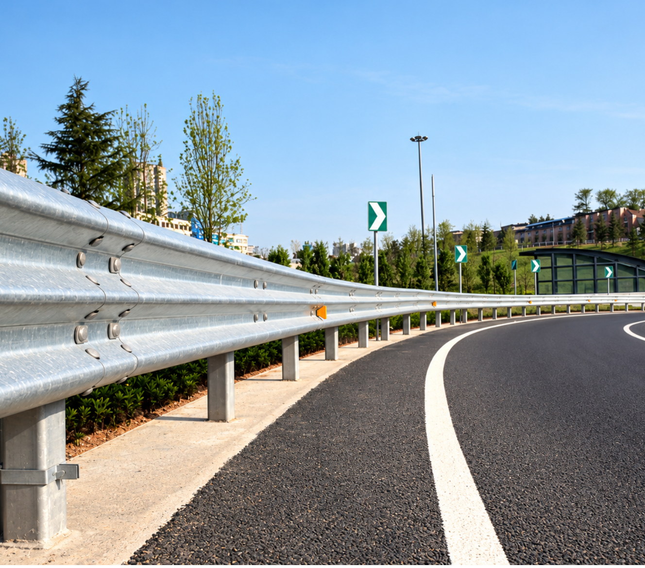 Installed Thrie-Beam guardrail