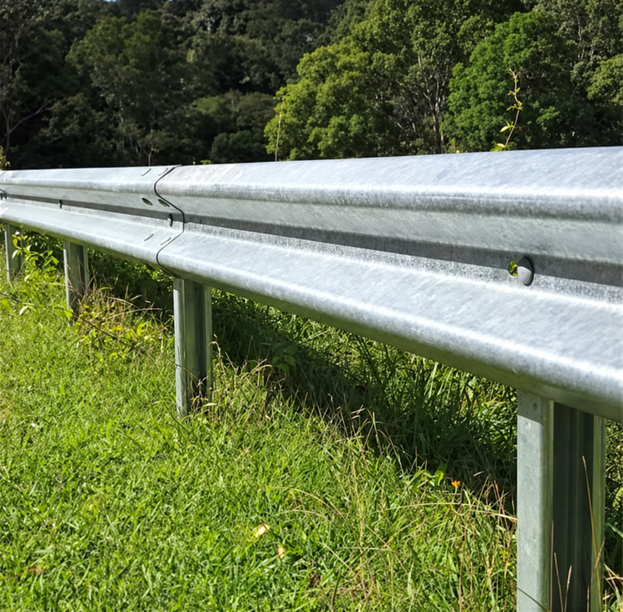 Installed W-Beam guardrail